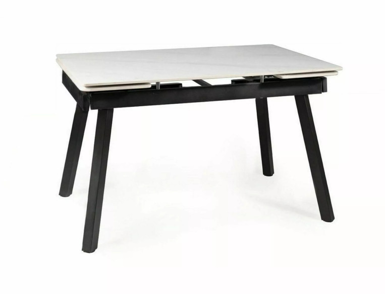 STRUKTUR - 120–180CM MATBORD, VIT KERAMIK MARMOREFFEKT, SVART METALL
