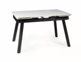 STRUKTUR - 120–180CM MATBORD, VIT KERAMIK MARMOREFFEKT, SVART METALL