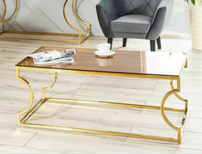 SAVANN - 120CM SOFFBORD, RÖKTONAT GLAS & GULDSTATIV 2