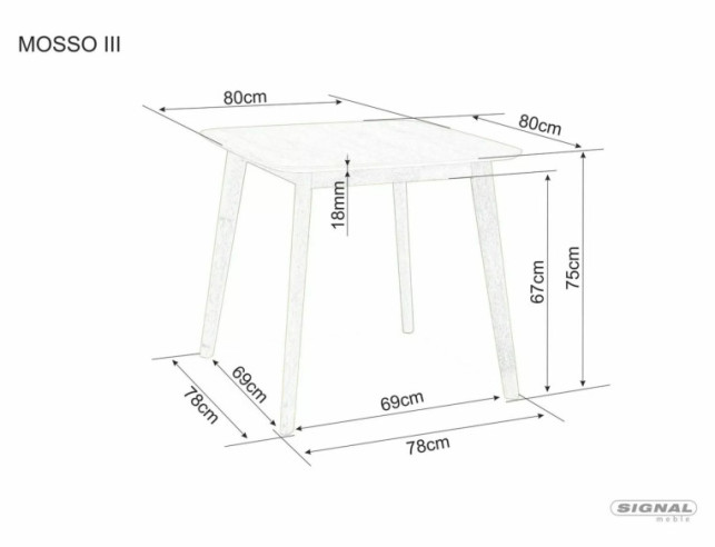 KURVA III - 80CM MATBORD, KVADRATISK EK FÖR 4 PERSONER