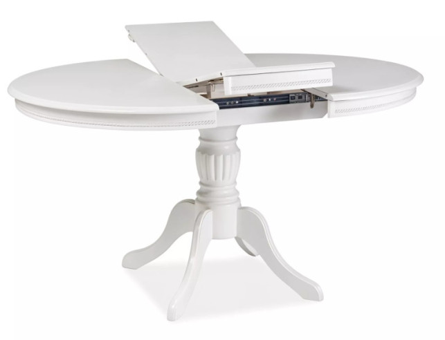 STABIL - 106 CM RUNT MATBORD, VIT MDF, UTDRAGBART FÖR 6 PERSONER