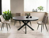 BRIS - 120–160CM MATBORD, RUNDT, GRÅ KERAMIK & GLAS, SVART METALL, UTDRAGSBART