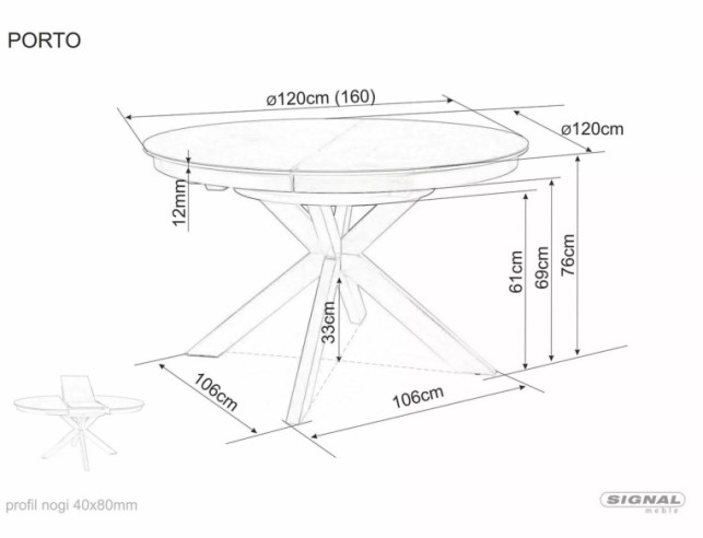 BRIS - 120–160CM MATBORD, RUNDT, GRÅ KERAMIK & GLAS, SVART METALL, UTDRAGSBART
