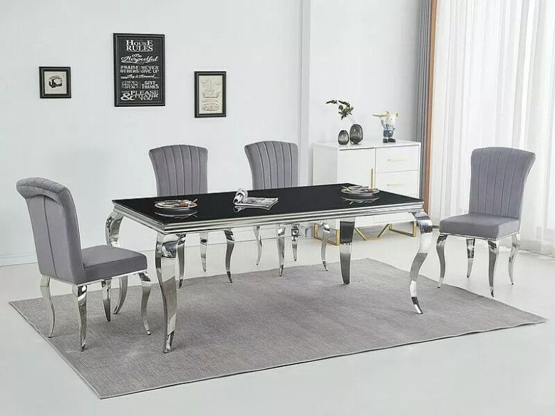 CYKLON - 150CM MATBORD, SVART GLAS & KROM