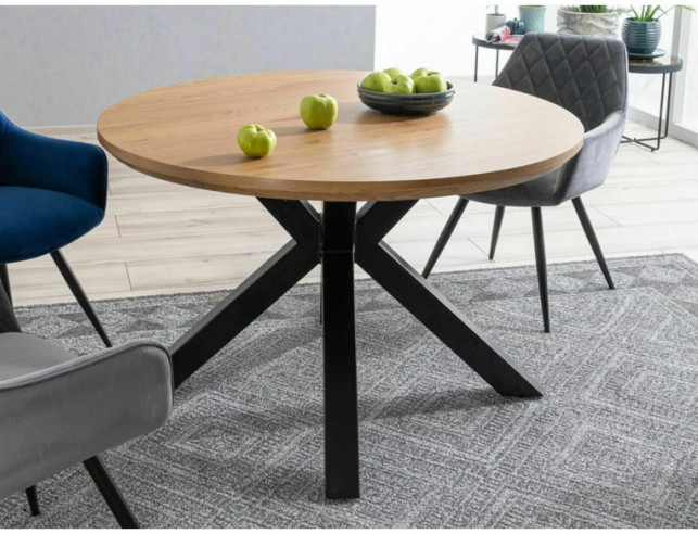 ÅSKA - 120CM RUNDT MATBORD, EK/SVART METALL