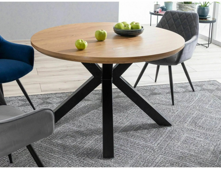 ÅSKA - 120CM RUNDT MATBORD, EK/SVART METALL