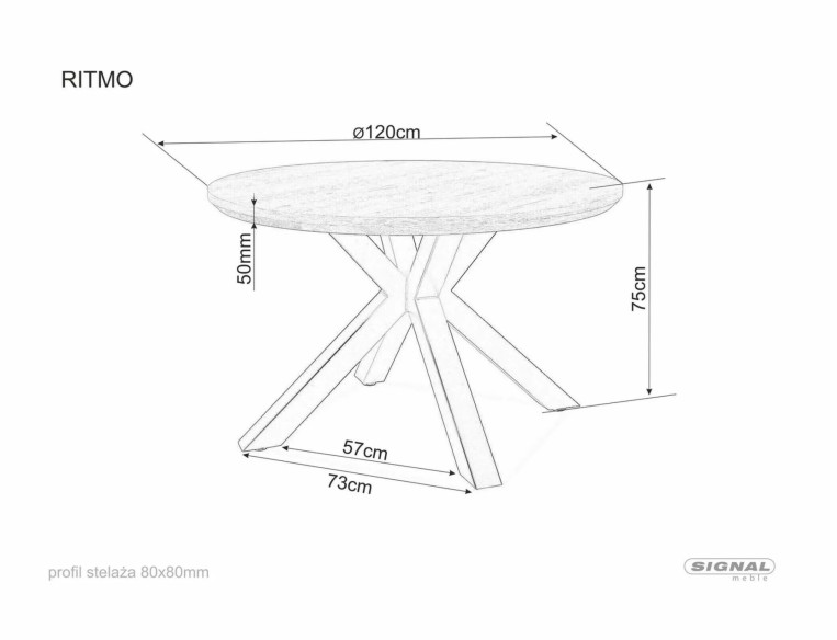 ÅSKA - 120CM RUNDT MATBORD, EK/SVART METALL