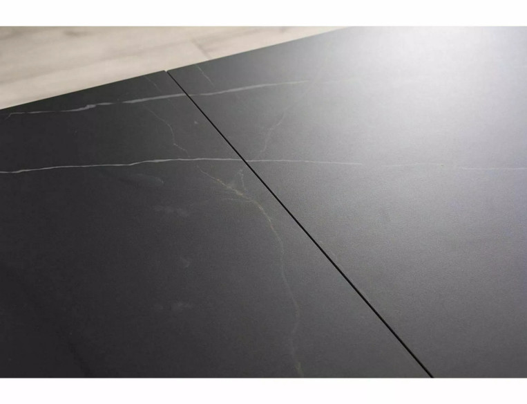 NOVA - 160CM MATBORD, KERAMIK SAHARA NOIR, SVART METALL, EXKLUSIVT UTFÄLLBART