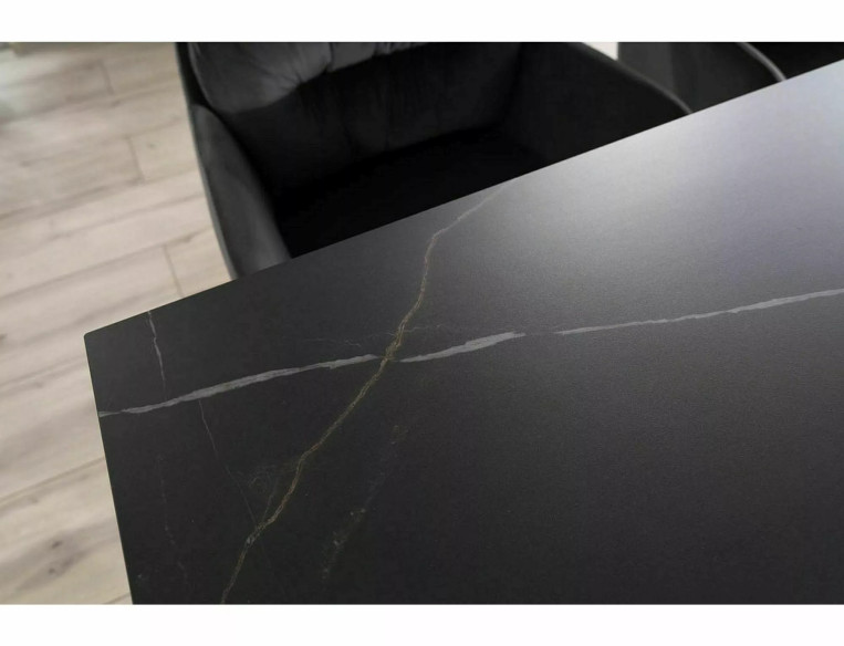 NOVA - 160CM MATBORD, KERAMIK SAHARA NOIR, SVART METALL, EXKLUSIVT UTFÄLLBART