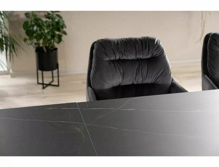 NOVA - 160CM MATBORD, KERAMIK SAHARA NOIR, SVART METALL, EXKLUSIVT UTFÄLLBART