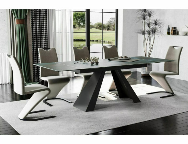 NOVA - 160 CM MATBORD, KERAMIK OSSIDO VERDE, SVART METALL, UTFÄLLBART