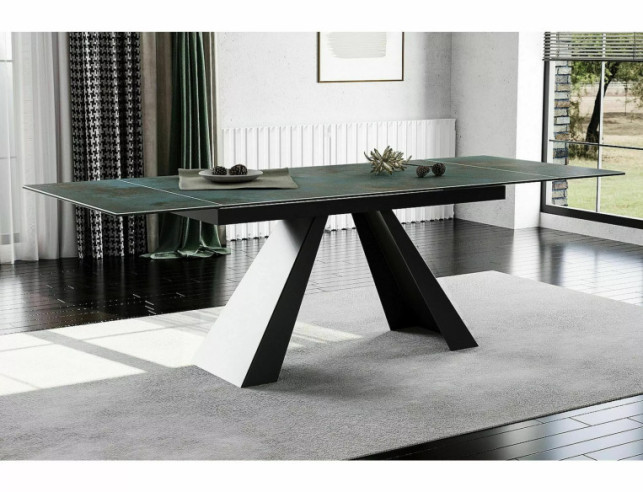 NOVA - 160 CM MATBORD, KERAMIK OSSIDO VERDE, SVART METALL, UTFÄLLBART