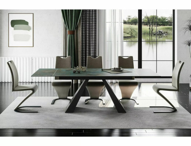 NOVA - 160 CM MATBORD, KERAMIK OSSIDO VERDE, SVART METALL, UTFÄLLBART