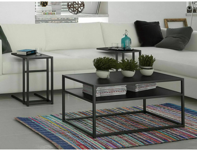 DELTA D - 45CM SOFFBORD, SVART LAMINAT & METALLSTOMME