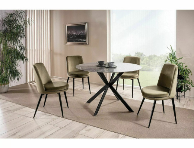 ZEFYR - 120CM MATBORD RUNT, GRÅ KERAMIK, SVART METALL
