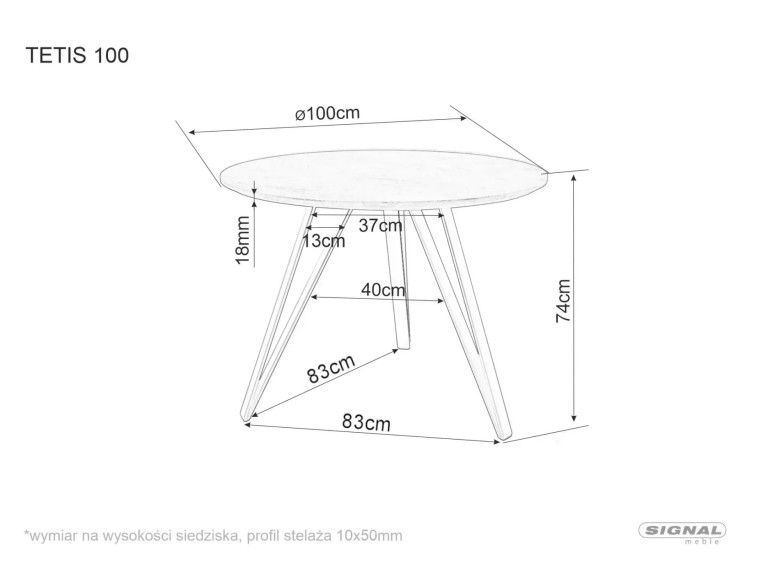 KURVA - 100CM MATBORD, RUNDT, EK/SVART METALL