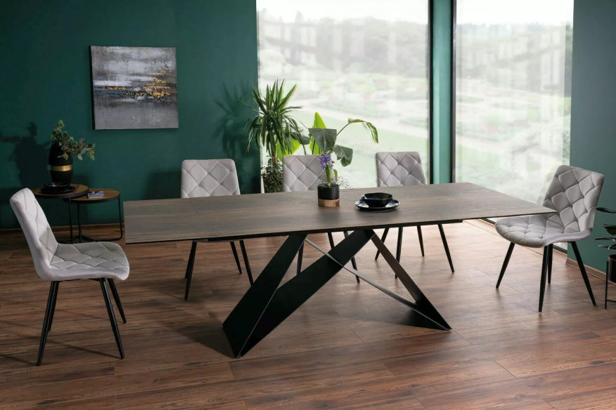 NORDLJUS - 160CM MATBORD, UTDRAWBART, KERAMIK MED TRÄEFFEKT