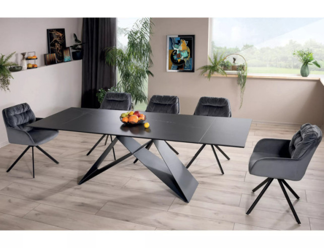 NORDLJUS - 160CM MATBORD, KERAMIK SAHARA NOIR, SVART METALL, UTDRAGBART