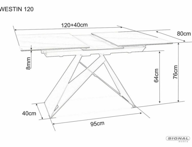 NORDLJUS - 120–160CM MATBORD, VIT MARMOR, SVART UNDERREDE, UTDRAGBART