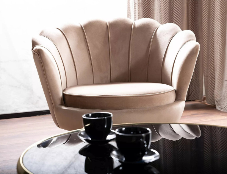 REGN - FOTEL HORECA, BEIGE SAMMET, GULDMETALL