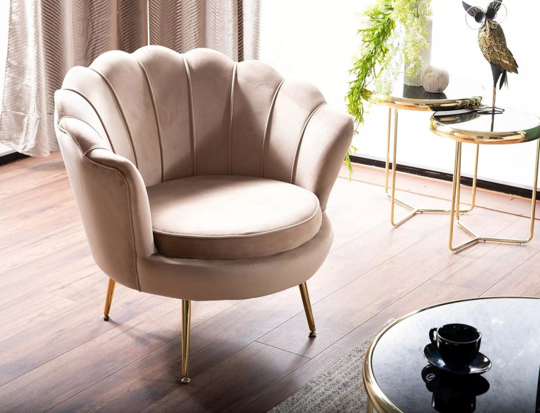 REGN - FOTEL HORECA, BEIGE SAMMET, GULDMETALL
