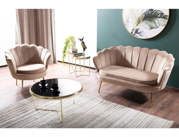 REGN - FOTEL HORECA, BEIGE SAMMET, GULDMETALL