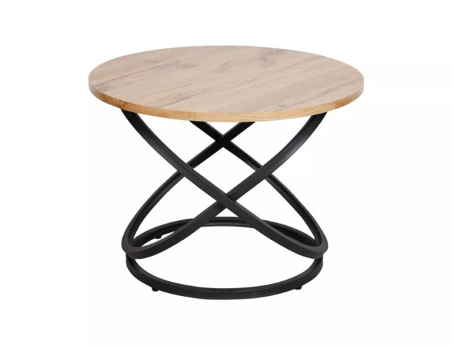 SÄTT - 60CM SOFFBORD, RUNDT, EKARTAD MDF & METALL, SVART STATIV