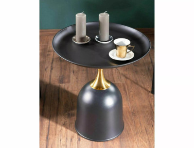 SOLSTÅND - 51CM RUND LÅG BORD, SVART METALL MED GULDDERAILJER 2