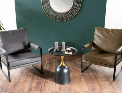 SOLSTÅND - 51CM RUND LÅG BORD, SVART METALL MED GULDDERAILJER