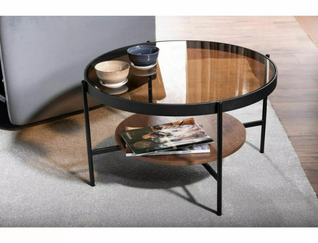 BÄRNSTENSFÄRGAT GLAS & SVART METALL