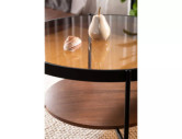 SAVANN - 74CM RUNDT SOFFBORD, BÄRNSTENSFÄRGAT GLAS & SVART METALL