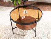 SAVANN - 74CM RUNDT SOFFBORD, BÄRNSTENSFÄRGAT GLAS & SVART METALL