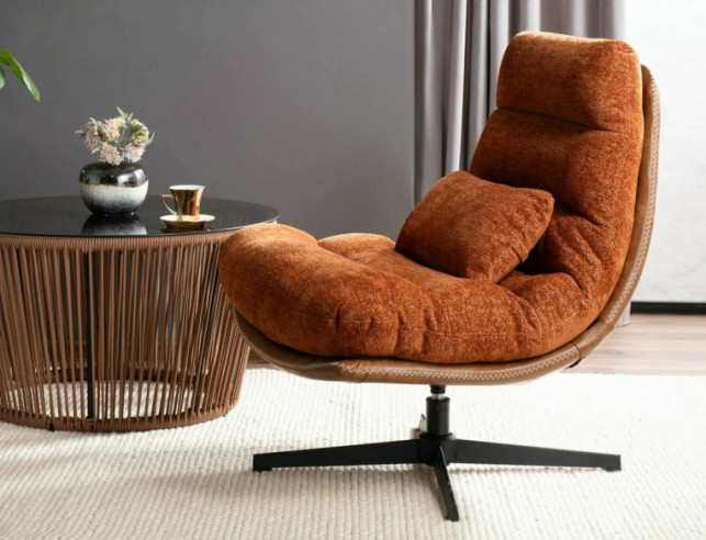 SIERRA - 1-SITS FOTEL, RAVEN-TYG, CINNAMON/SVART MATT METALL
