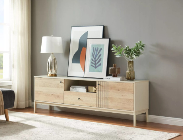 OPTIMAL FROST RTV1 - 180CM TV-BÄNK, OFF WHITE & DĄB ALPEJSKI