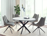 DELTA - 100CM RUNT KERAMISKT MATBORD, VIT MATT/COL SVART MATT, UTDAGBART