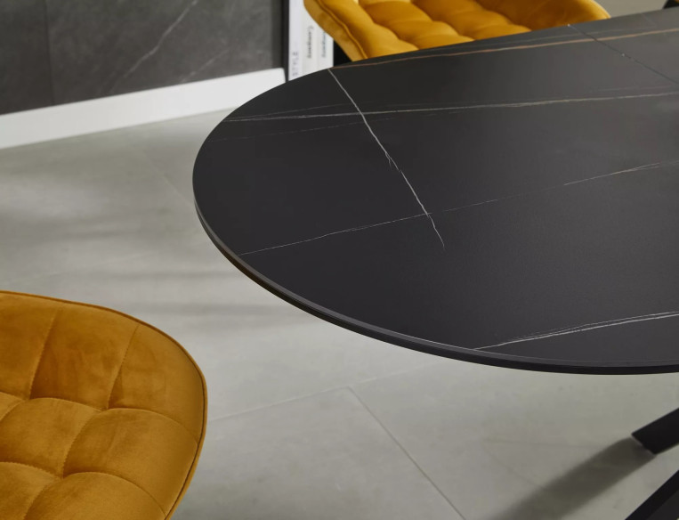 DELTA - 140CM UTDAGSBART MATBORD, SVART KERAMIK & METALL