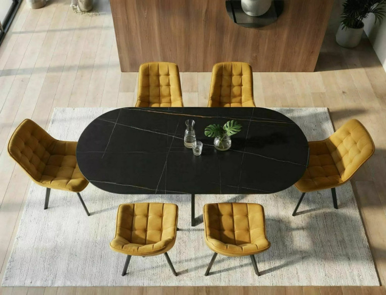 DELTA - 140CM UTDAGSBART MATBORD, SVART KERAMIK & METALL