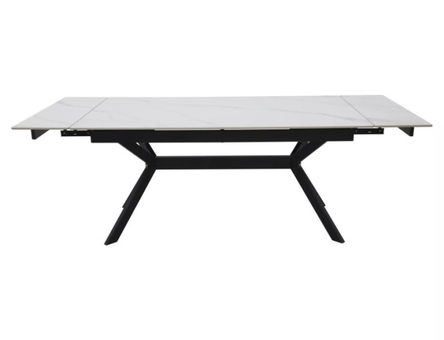 TEMPEST - 160CM MATBORD, VIT KERAMIK & SVART METALL, UTFÄLLBART