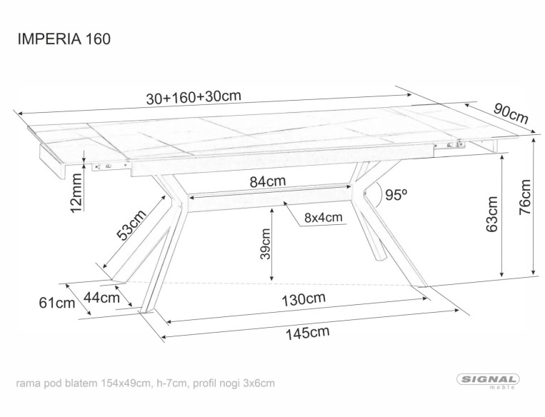 TEMPEST - 160CM MATBORD, VIT KERAMIK & SVART METALL, UTFÄLLBART