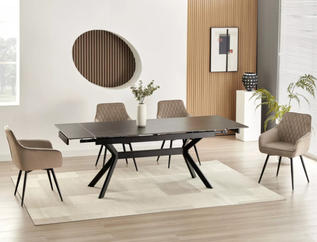 TEMPEST 160 - MATBORD 160 CM, SVART KERAMIK, UTDRAGBART FÖR 10 PERSONER