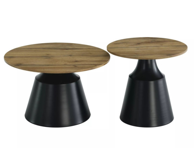 SIERRA - 70CM RUND LÅGBORDSSET, MDF DUBB ARTISAN & SVART METALL