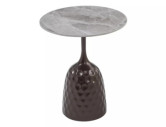 LINJE - 50CM RUND LÅG BORD, GRÅ MARMOREFFEKT & ANTIKBRUN METALL
