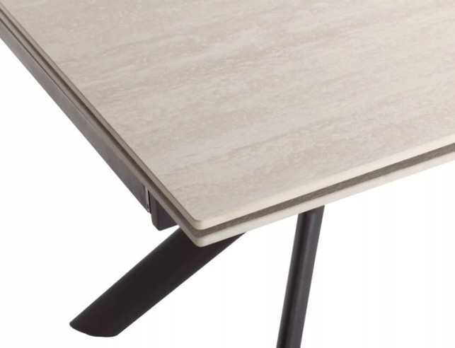 MAJESTÄTISK - 160CM MATBORD, UTDRAGBAR KERAMIK TRAVERTINE BEIGE, SVART METALL