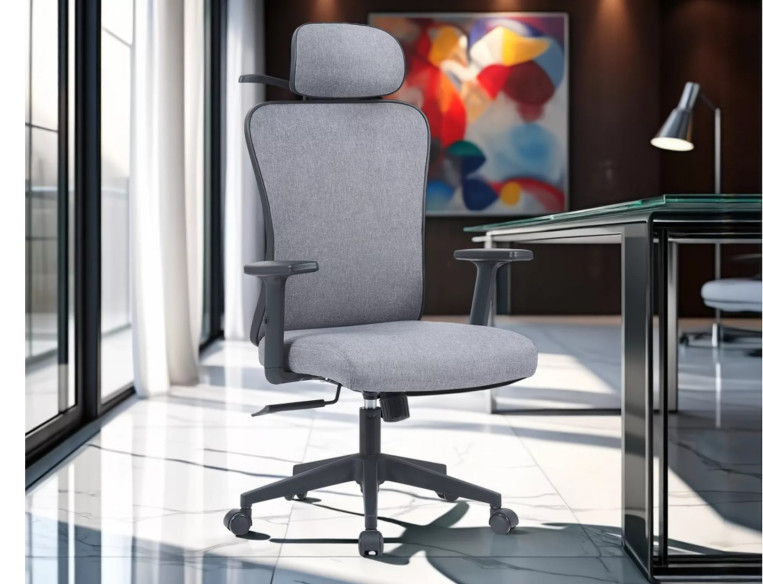KANJON Q-080M - SZARY FOTEL OBROTOWY, ERGONOMICZNY