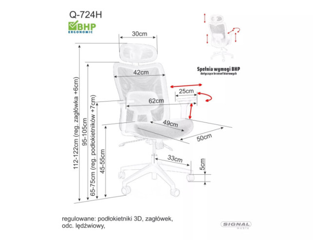 KANJON Q-724H - ERGONOMISK KONTORSSTOL, GRÅ NÄT