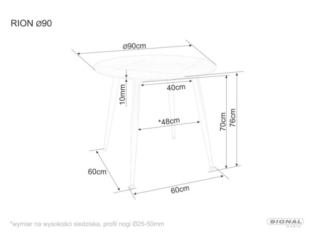 BRIS - 90CM MATBORD, RUNT, CERAMIKSKIVA VIT HÖGBLANK, SVART METALLSTATIV