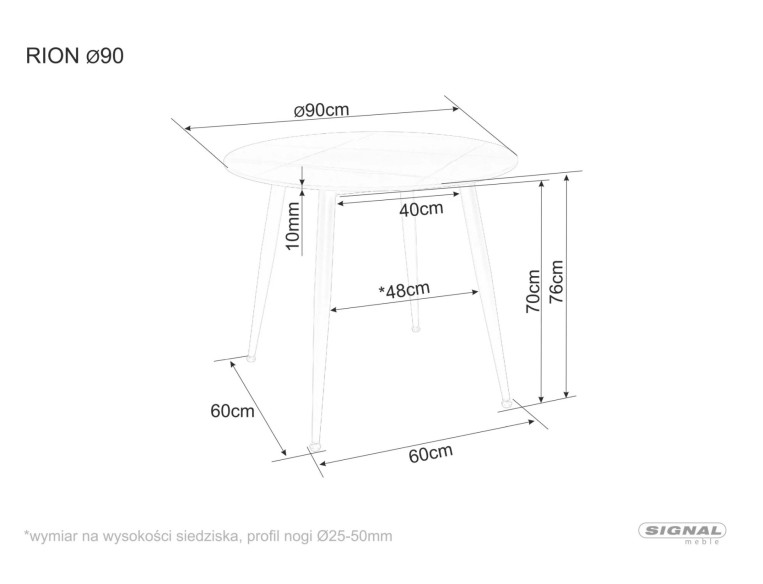 BRIS - 90CM MATBORD, RUNT, CERAMIKSKIVA VIT HÖGBLANK, SVART METALLSTATIV