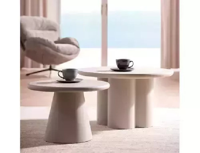 SAVANN - 80CM RUND LÅG BORD, LJUST GRÅ MIKROCEMENT