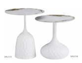 CYKLON - 50CM RUND LÅGBORD, VIT MARMORLOOK KERAMIK & METALL