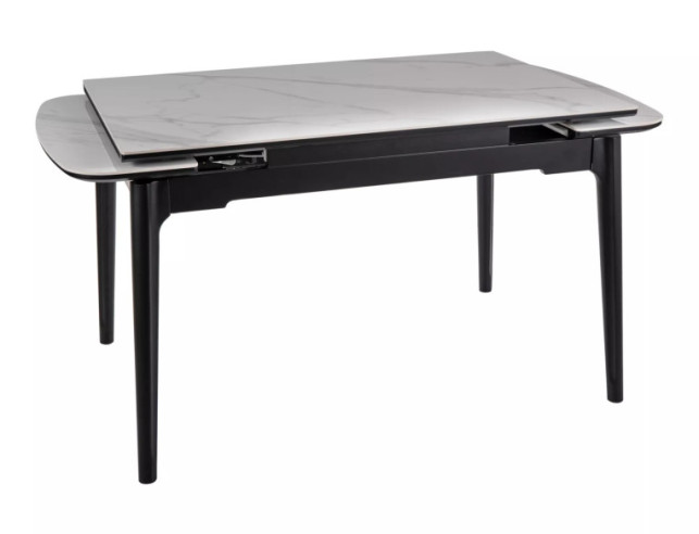 ALTAIR - 120CM MATBORD, UTFÄLLBART, KERAMIK VIT HÖGGLANS/SVART MATT